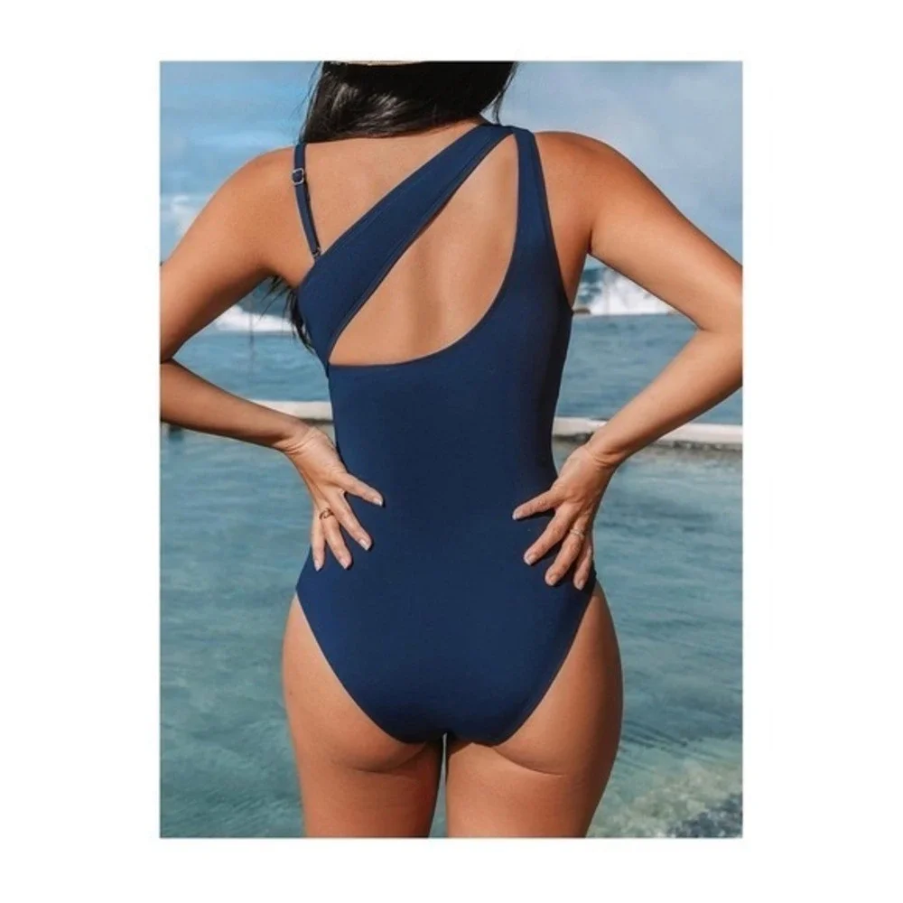 CUPSHE Women's One Piece Swimsuit Asymmetrical Neck Bathing Suit Removable Strap